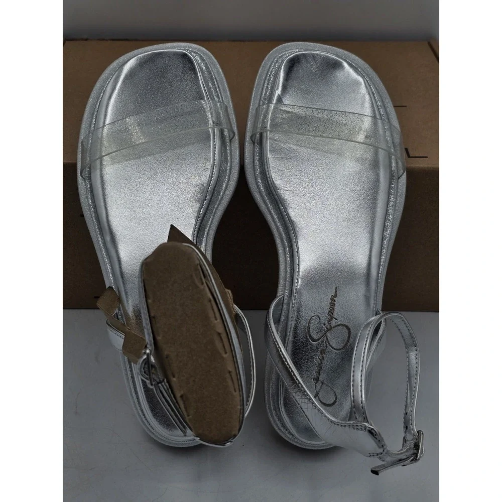 NEW Jessica Simpson Betania Ankle Strap Flat Sandals - Color Silver - Size 6.5M - Picture 10 of 12